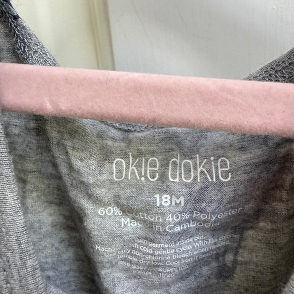 Okie Dokie 18M Girls Gray Short Sleeve Dress with Pink Unicorn - Picture 3 of 4